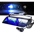 Xprite White LED Emergency Dash Strobe Light, Interior Windshield Safety Warning Flashing Lights w/Suction Cups, 12V Windshield Visor Light Bar for Police Law Enforcement Volunteer Vehicles Trucks