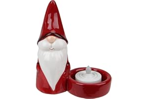 NORTHLIGHT 4.75" Red Ceramic Mini Christmas Gnome Tealight Candle Holder