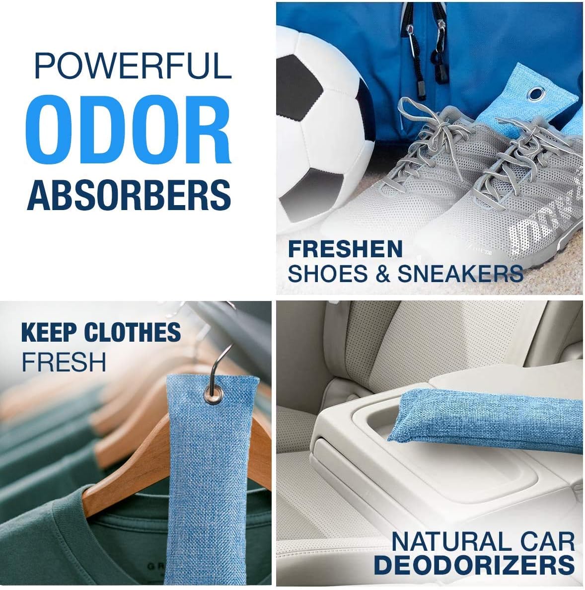 Charcoal Bags for Absorbing Odor: Four Charcoal Deodorizer Bags for Shoe Odor, Fridge Smells, Car Freshening, and Closet Deodorizers: Kitchen & Dining