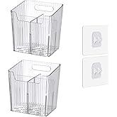 Set Of 2 Storage Organizer Bins Wall Mounted Shower Caddy, Bathroom shelves Stackable Clear Plastic Toothbrush Holder Adhesive Hanging Bin for Bathroom, Kitchen, Cabinet, Shower BPA Free Small (Clear)