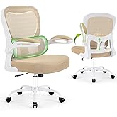 AreShark Ergonomic Office Chair, Comfy Desk Chair with Adjustable Lumbar Support, Mesh Computer Chair with Wheels, Flip-up Armrests, Swivel Rolling Executive Chair for Home Office, Gaming, Khaki