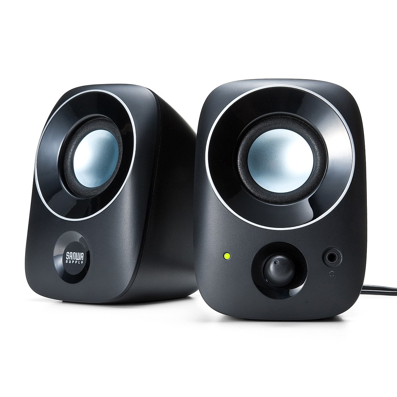 サンワダイレクト PCスピーカー 小型 USB電源 3.5mm接続 ヘッドホン対応 1個 400-SP067商品画像