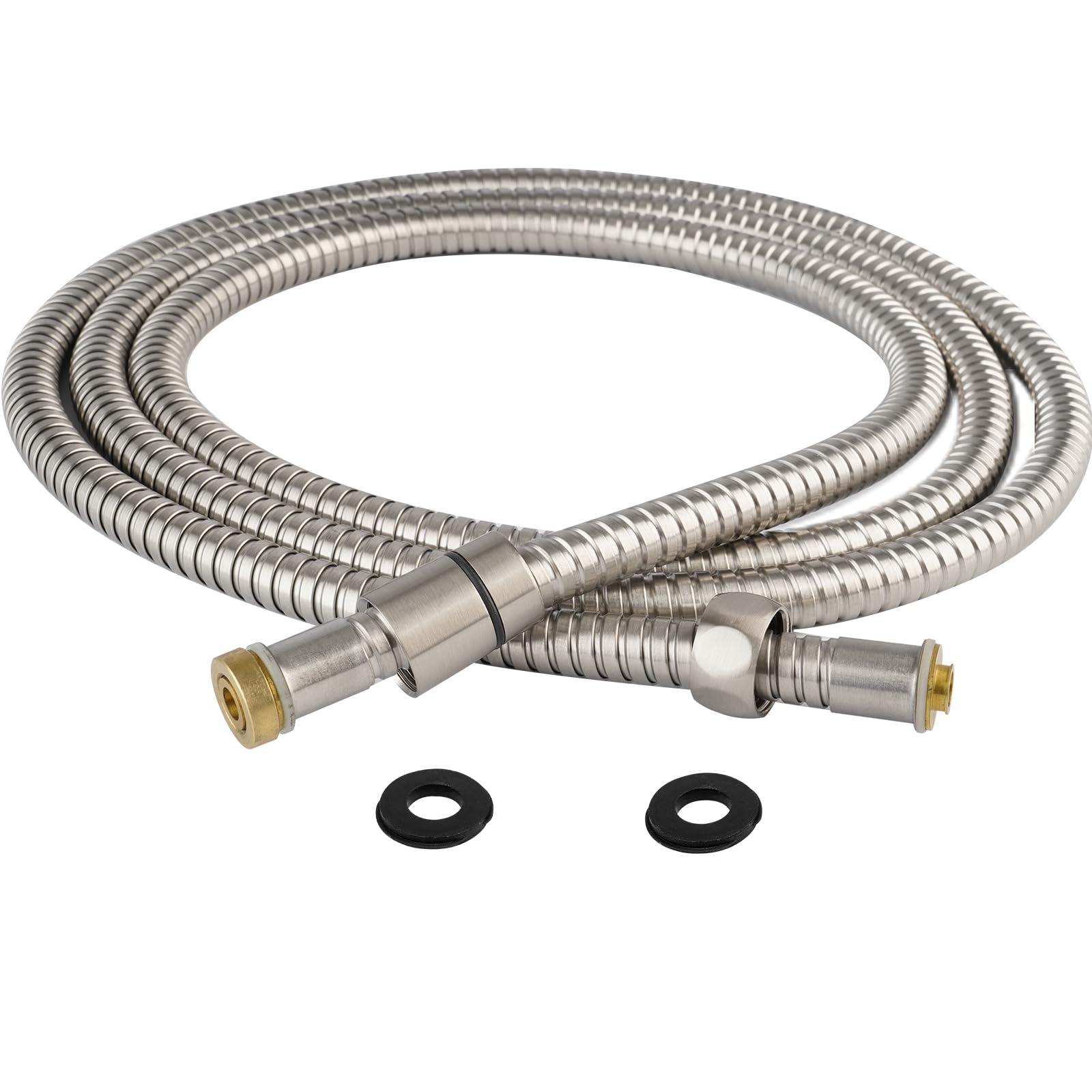 Photo 1 of Hibbent All Metal Shower Hose, 90 Inch Stainless Steel Extra Long Bathroom Shower Hose Replacement, Anti-Twist Flexible Handheld Shower Head Hose Extension with Brass Insert & Nut, Brushed Nickel