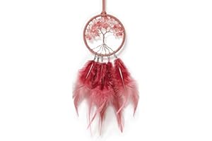 LOMOHOO Dream Catcher Car Rear View Mirror Pendant Car Charm with Crystal Beads Tree of Life Small Dream Catchers for Rearview Mirror Hanging Kids Bedroom Decor 3”Diameter (red)