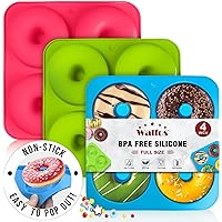 Walfos Full Size Silicone Donut Mold - 4 Inch Big Size Silicone Doughnut Pan Set, Non-Stick, Just Pop Out! Heat Resistant Up 