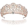 Exacoo Rose Gold Tiara for Women Queen Crown Rhinestone Headband Crystal Bride Crowns and Tiaras Hair Accessories for Prom Party Pageant Princess Wedding