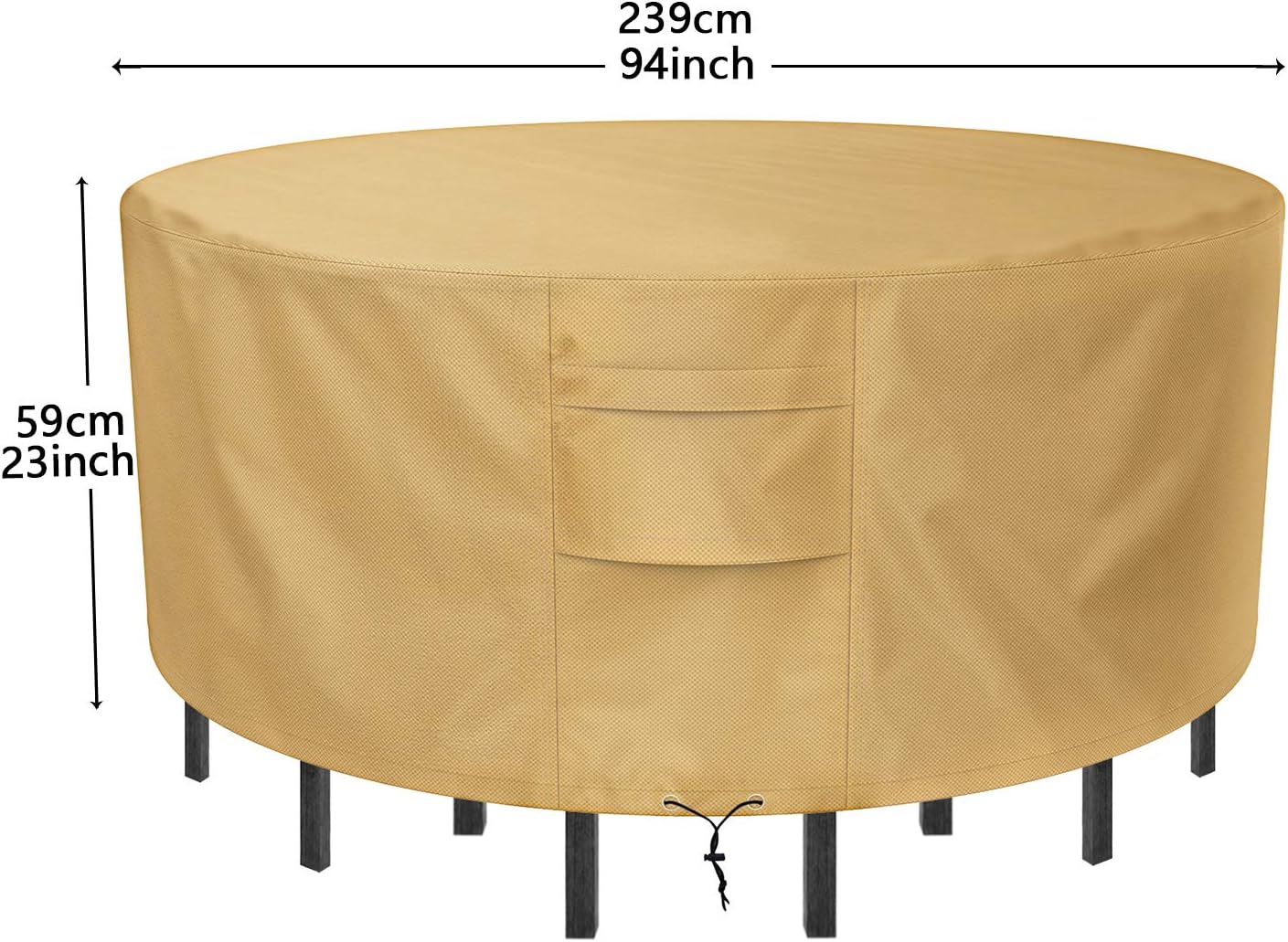 Sunkorto Circular Patio Table And Chair Set Cover Waterproof Wear Resistant Patio Furniture Cover 153cm 178cm 239cm Diameter Light Brown Amazon Co Uk Garden Outdoors