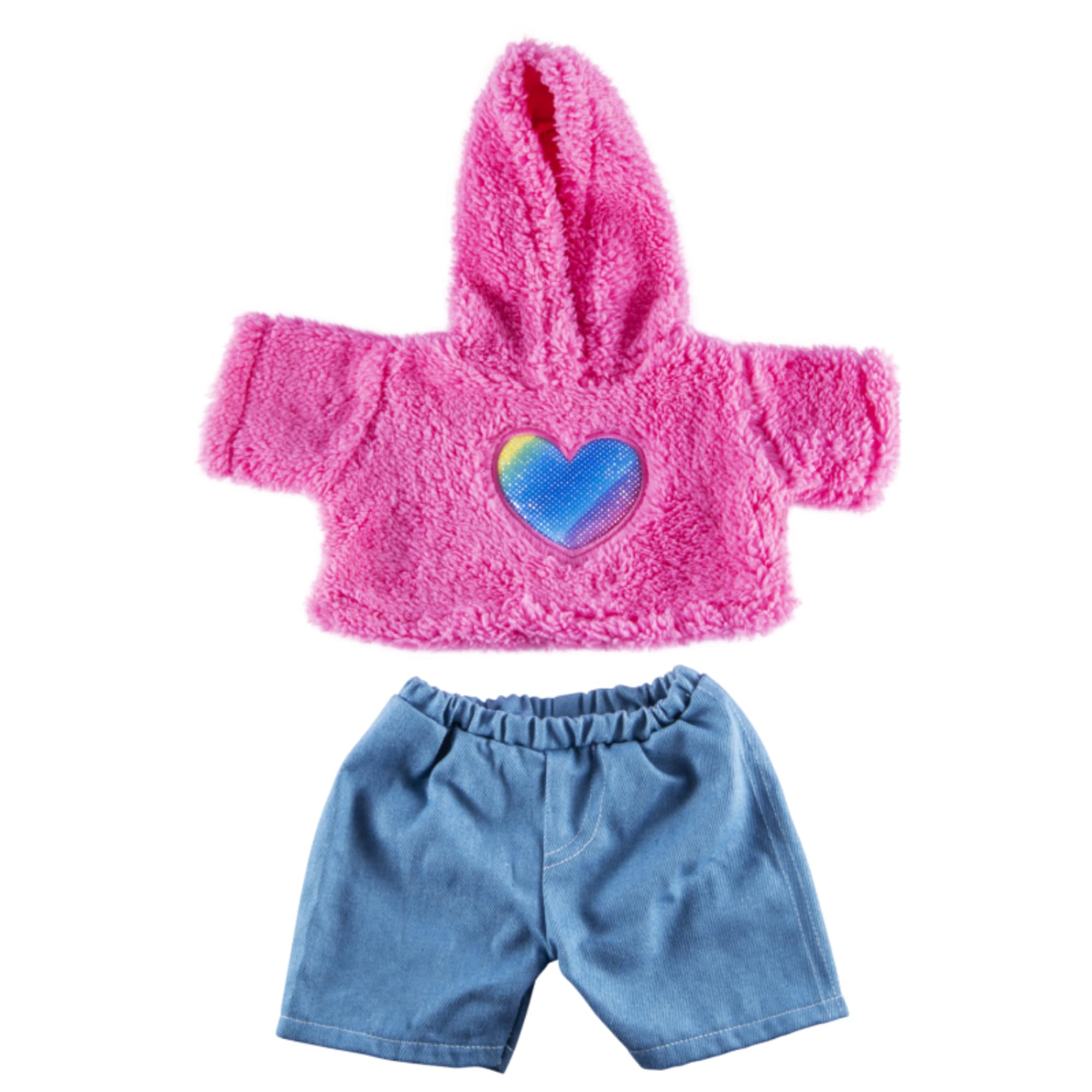 Splodge Teddy Parties - Furry Heart Hoodie with Jeans Outfit - Teddy Bear Clothes - Size: 16 inch/40cm fits Build a Bear