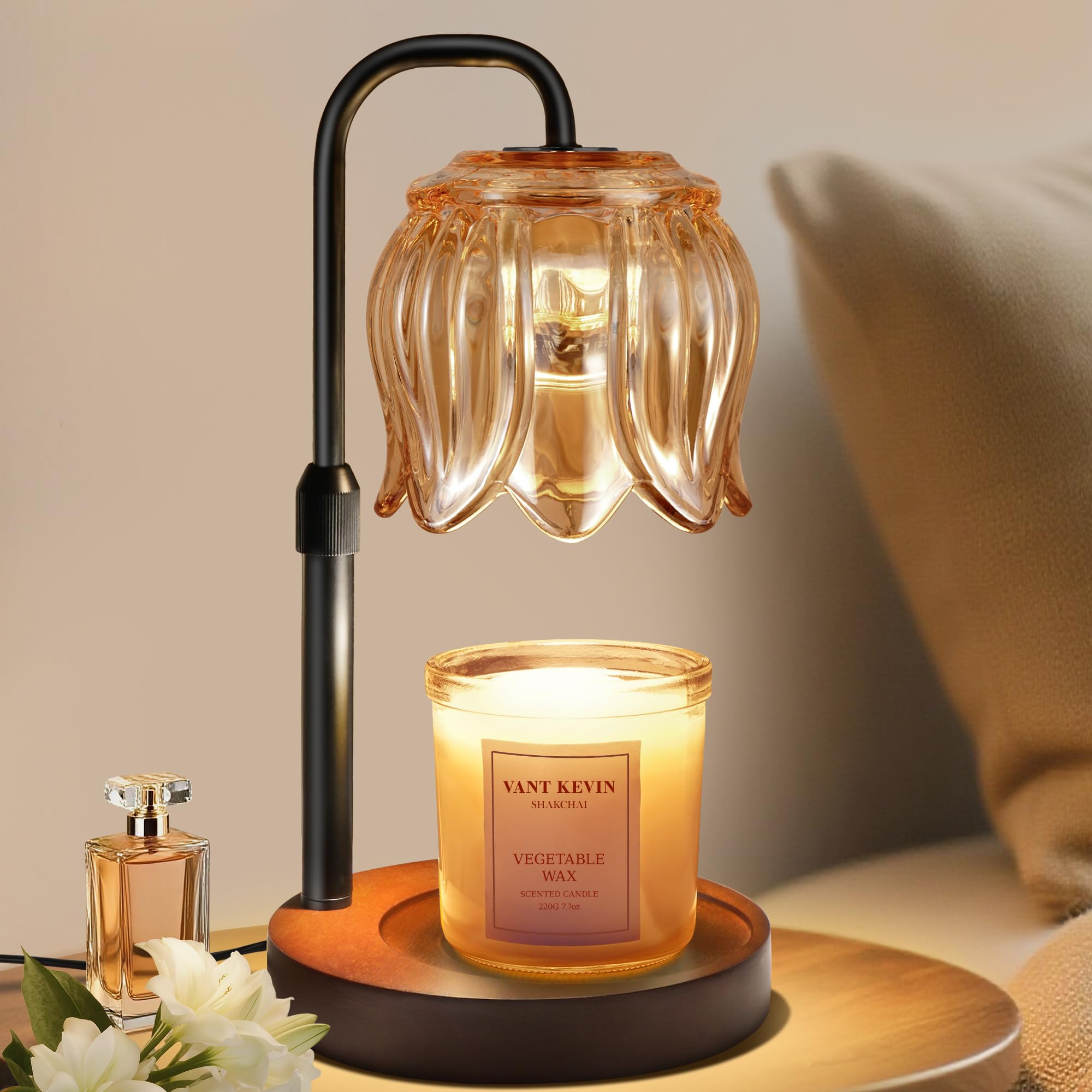 Photo 1 of *Cracked light* Nacial Candle Warmer Lamp with Timer Dimmer, Valentines Day Gifts for Her Women Wife Mom Girlfriend Birthday Gifts House Warming Home Decor, Candle Warming Lamp Adjustable Height, Vintage Walnut Base
