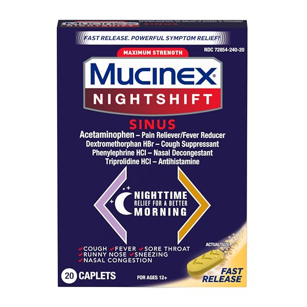 MUCINEX NIGHTSHIFT SINUS, MAXIMUM STRENGTH POWERFUL MULTISYMPTOM NIGHT...