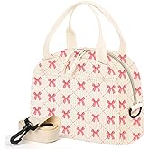 WOBAGMEN Lunch Box for Women,Lunch Bag Cute Corduroy Insulated Lunch Box With Shoulder Strap for Adult Womens for Work Picnic (pink bow)