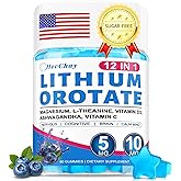 12-in-1 Lithium Orotate 5mg 10mg with Ashwagandha & L-Theanine, Lithium Orotate for Mood, Calm, Cognitive & Brain, High Bioavailability Trace Mineral, Lemon Balm, Magnesium Glycinate, 1 Pack