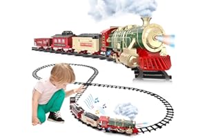 JQ JUQU JUQU Train Set - Electric Train Toys w/Smoke, Light and Sounds, Toddler Train Sets for Boys 2-4 4-7 w/Steam Locomotive Engine,Carriages and Tracks, Christmas Train Gift for 3 4 5 6 7 8+ Year Old Kids