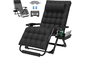 ZENPETIO Oversized Zero Gravity Chair, 33In XXL Zero Gravity Recliner Lounge Chair, Anti Gravity Chair for Indoor and Outdoor, Reclining Camping Chair for Lawn and Patio w/Cushion and Footrest, 500LBS