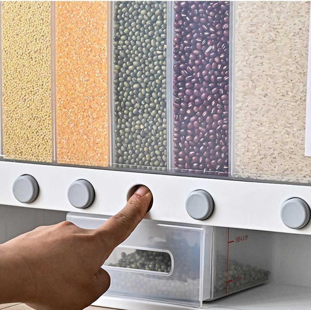 Wall Mounted Dry Food Dispenser - 6-Grid 12L Large Capacity Storage Dry Food Dispenser, Free Control of Food Output, Dry Food Fruit Storage Box For Home and Kitchen (10L): Kitchen & Dining