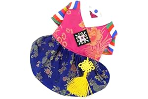 SELMAI Ethnic Dog Costume Korean Traditional Knot Pendant Norigae Hanbok Embroidery Silk Pet Clothes Outfit Color Dress for Small Puppies Large Cat Apparel Birthday Party Festival Celebration Girl L