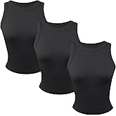 Common Stitch 3 Pack Stretch Tank Tops for Women, Ribbed Crew Neck Womens Workout Yoga Tops (Available in Plus)