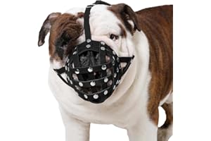 CollarDirect Leather Basket Dog Muzzle for Boxer, English American Bulldog Secure Anti-Barking Biting Chewing Adjustable Breathable (Black)