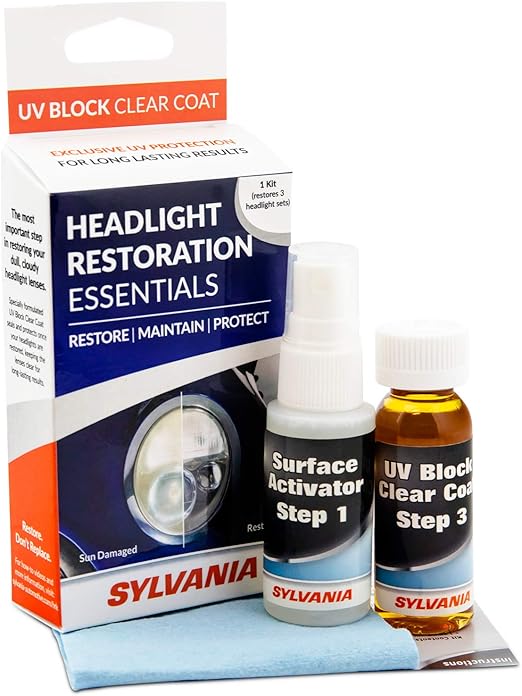 Amazon Com Sylvania Headlight Restoration Uv Block Clear Coat Most Important Step To Restore Damaged Headlights Surface Activator Uv Protection For Clearer Headlights 1 Fl Oz Automotive
