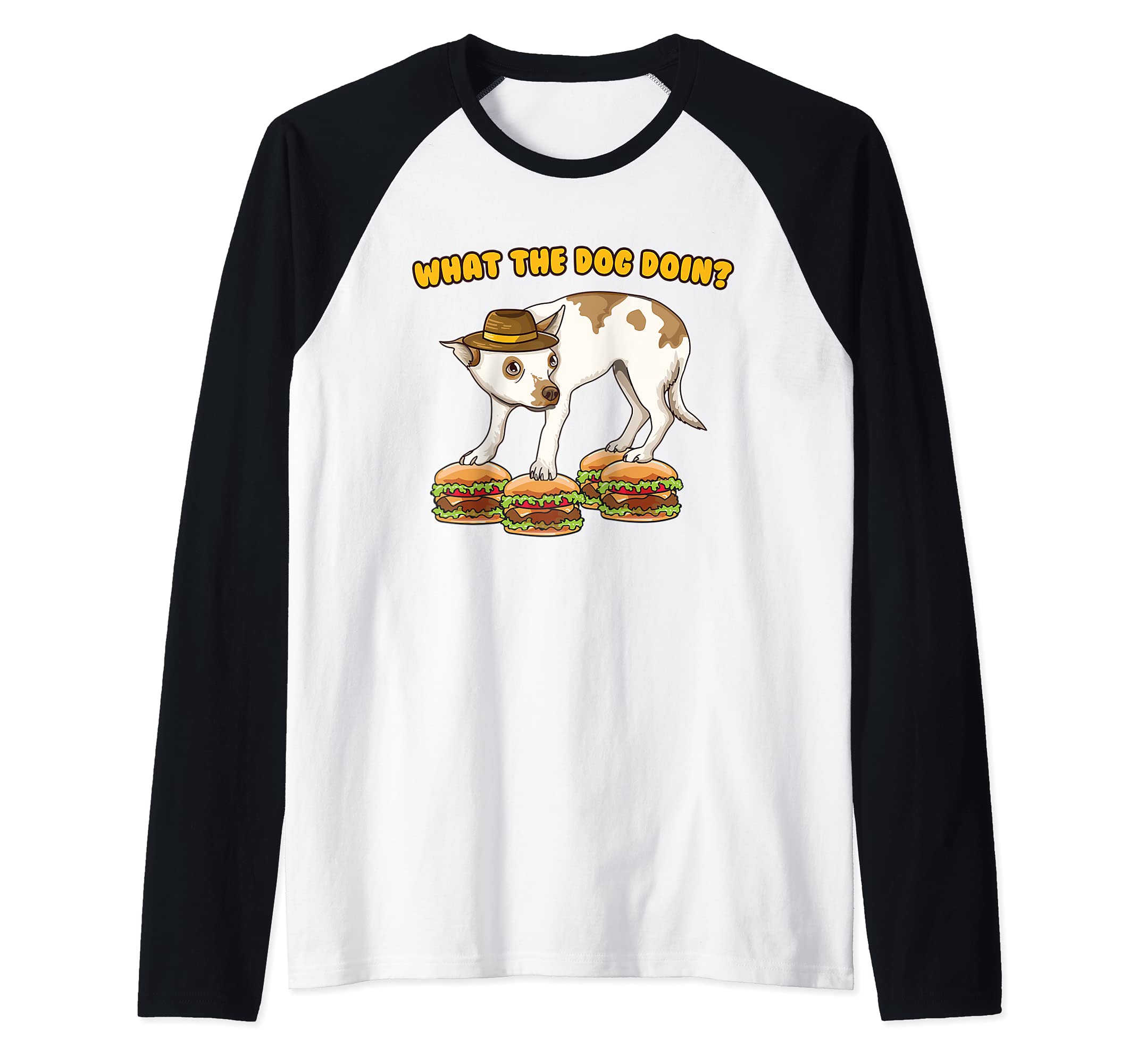 What The Dog Doin Funny Ironic Dank Meme Raglan Baseball Tee