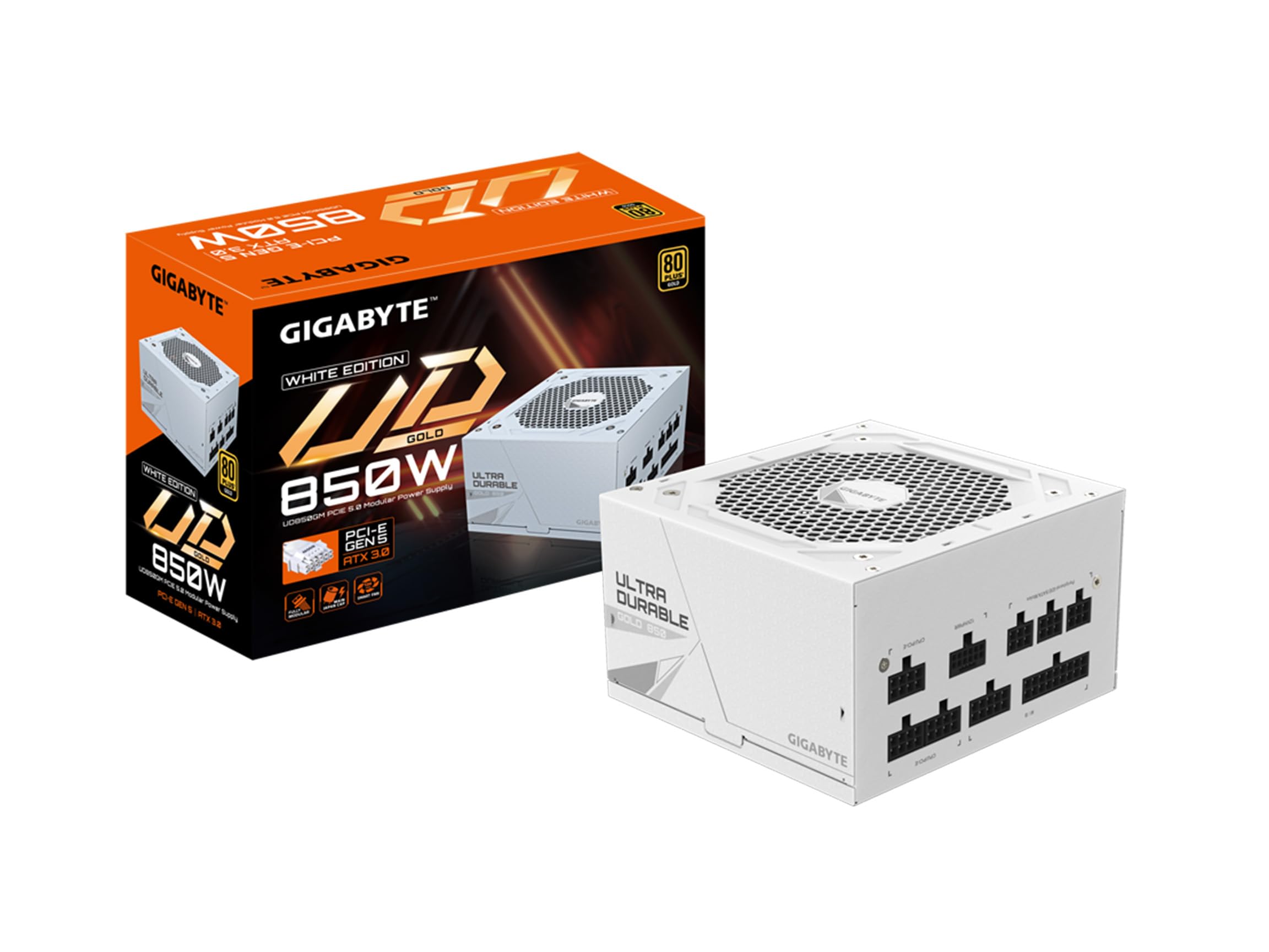 GIGABYTE GP-UD850GM PG5W - PCIe5.0 Ready - ATX3.0-850W 80 Plus Gold Certified - Fully Modular Power Supply - Japanese Capacitors