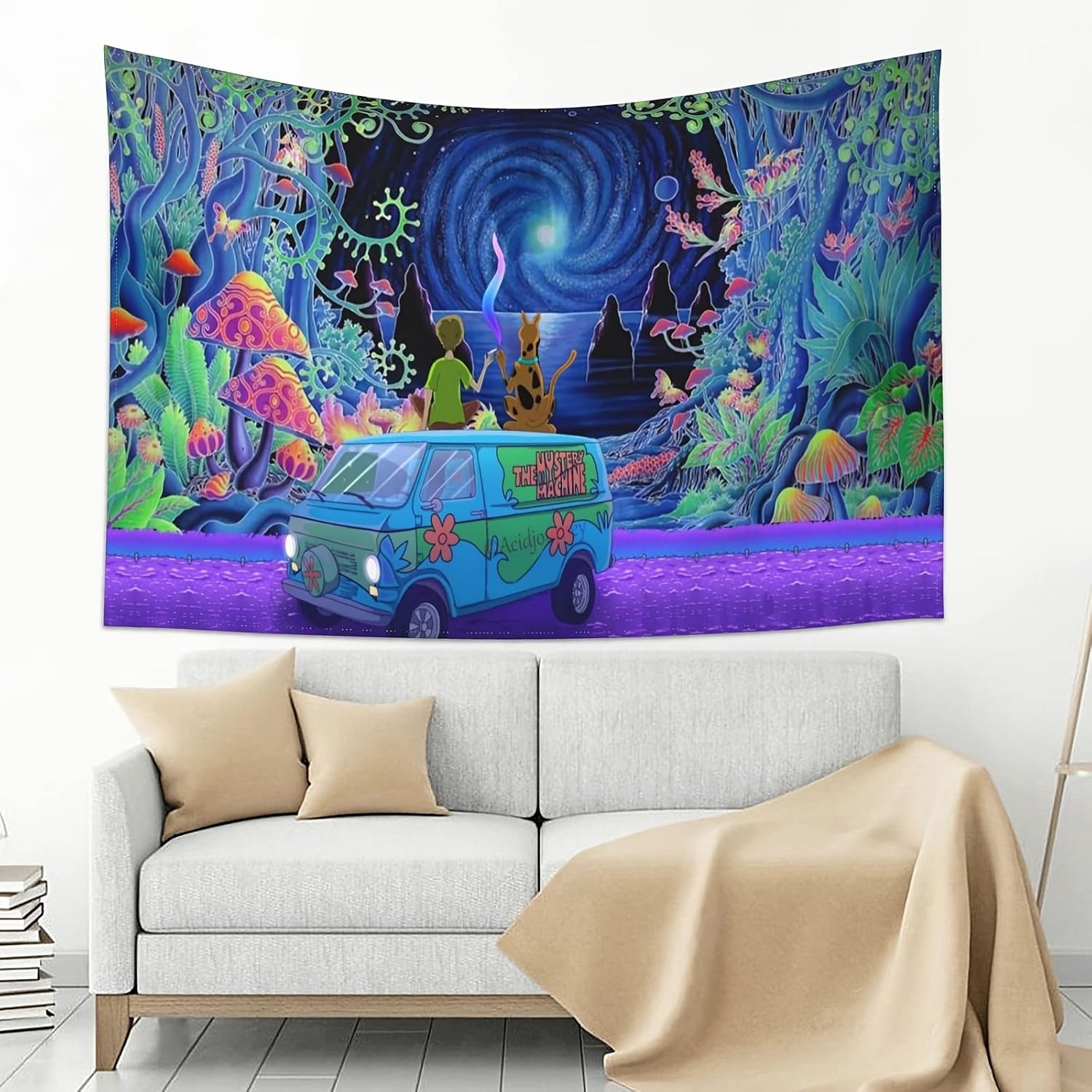 Tapestries - ANARONA Scooby Trippy Tapestry, Cartoon Anime Tapestry Aesthetic Mushroom Tapestry Wall Hanging Dorm Backdrop Poster Home Decor for Bedroom Living Room (60 x 40 in)