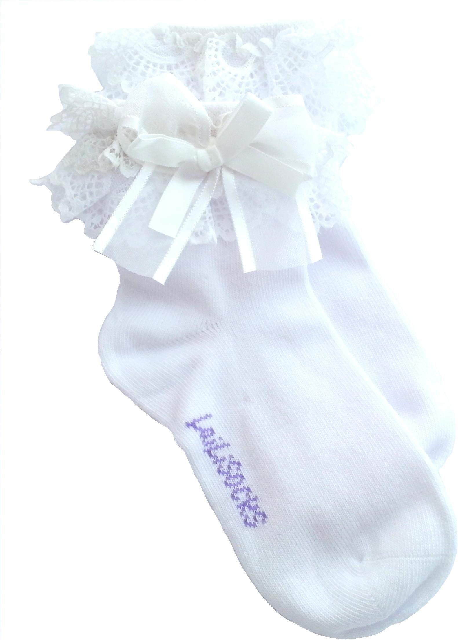 4 Pairs of Girls Vintage Frilly WHITE School Socks Age 1 to 10