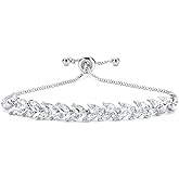 PRIMATORIA Crystal Leaf Bracelet for Women Adjustable Cubic Zirconia Tennis Chain 18K Gold Plated Bridal Wedding Jewelry
