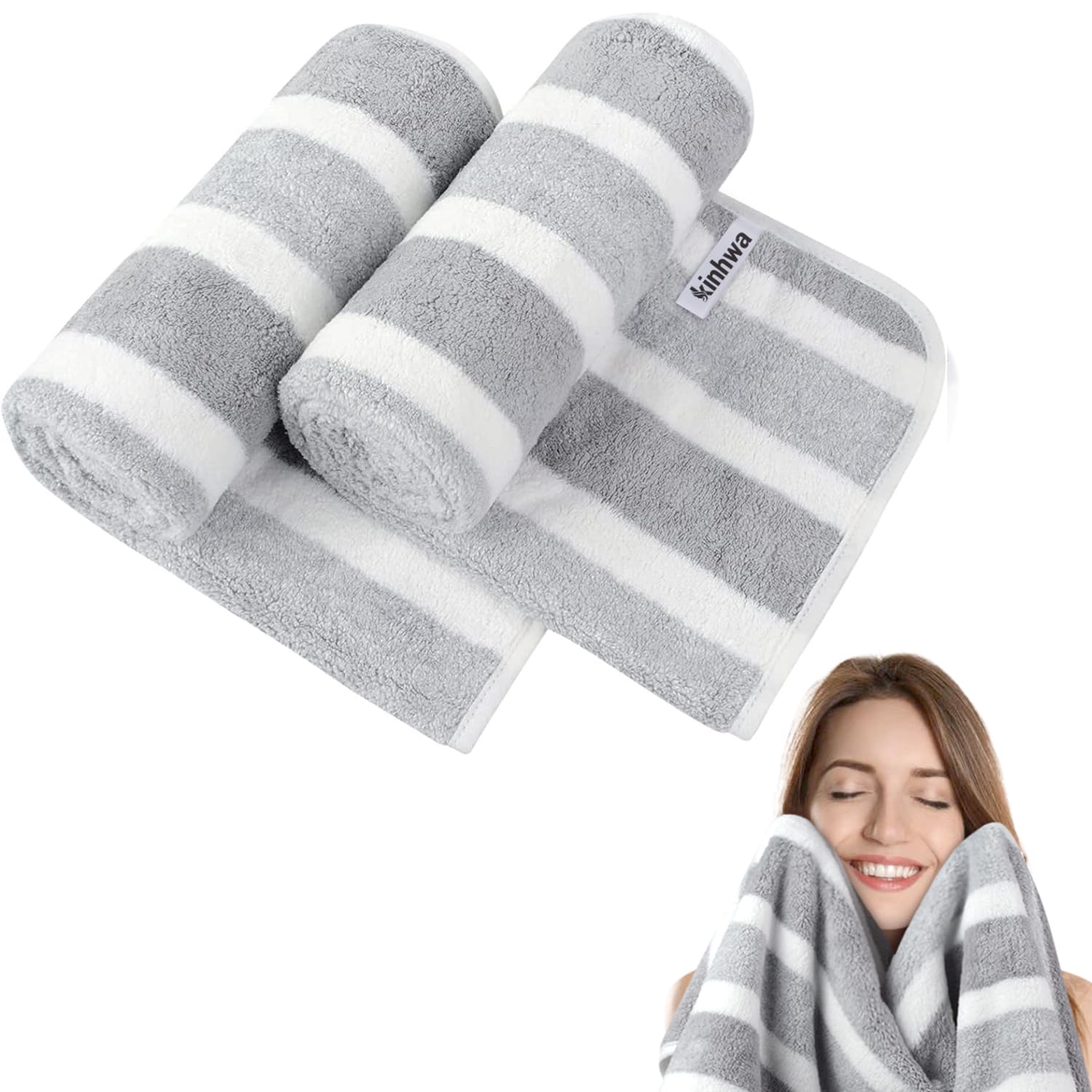 KinHwa Microfiber Hand Towels for Bathroom Soft and Absorbent Small Hand Towel Salon Hair Towel for Spa Bath Sports Travel 40x76 cm 2 Pack Light-Grey