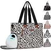 Pritent Diaper Bag Tote for Working Mom, Large Travel Diaper Tote for Mom and Dad with 14 Inch Laptop Sleeve, Mommy Maternity Travel Baby Bag for Boys and Girls, Leopard
