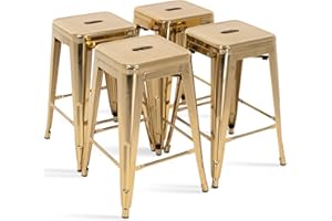MFD LIVING 24 Inch Metal Bar Stools,Counter Height Bar Chair,Indoor Outdoor Backless Kitchen Stools Set of 4,Gold