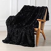 Tuddrom Decorative Extra Soft Faux Fur Blanket Twin Size 70" x78",Reversible Fuzzy Lightweight Long Hair Shaggy Fleece Blanket,Fluffy Cozy Plush Comfy Microfiber Throw Blanket for Couch Sofa Bed,Black