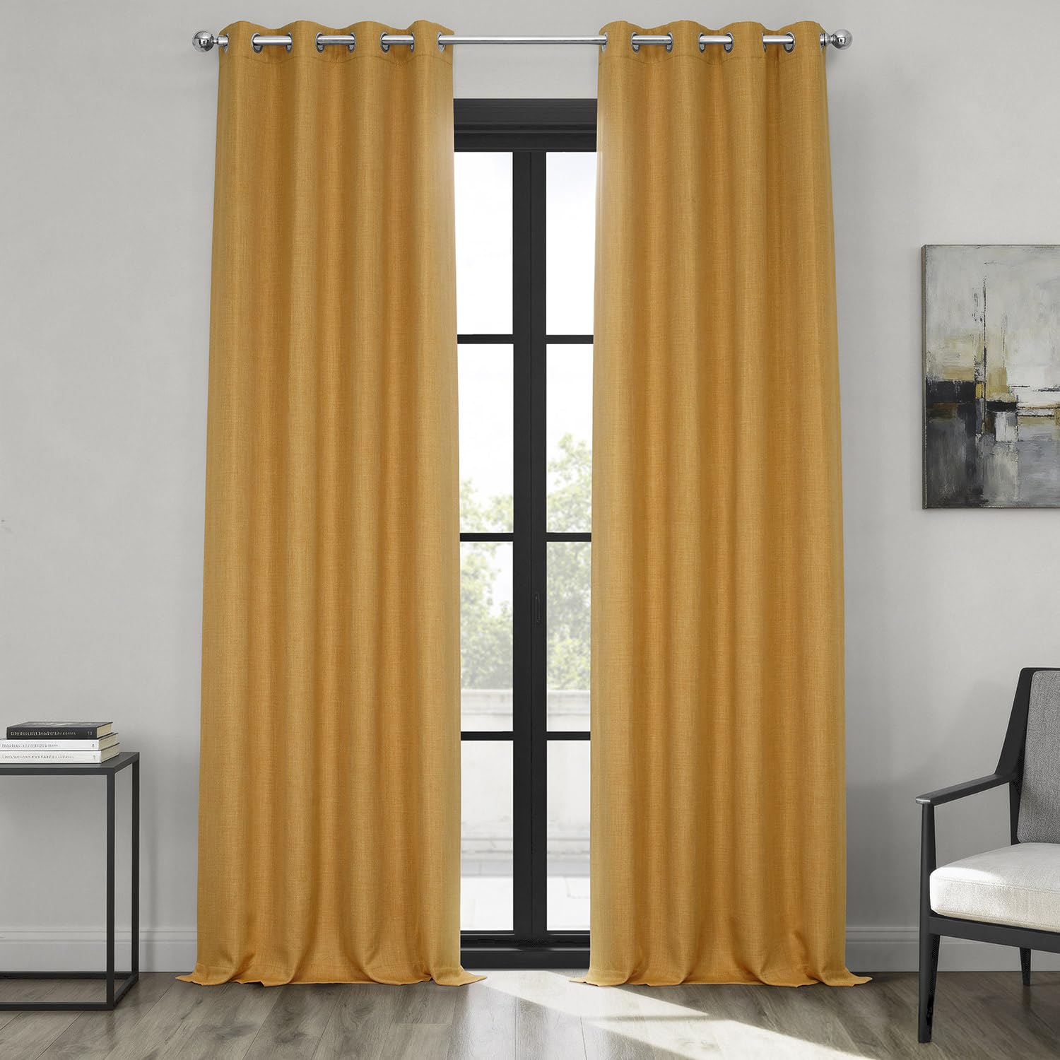 HPD Half Price Drapes Faux Linen Grommet Blackout Room Darkening Curtain (1 Panel), Polyester Blend, Dandelion Gold, 50 X 96 — image 1