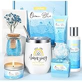 Birthday Gifts for Women, Ocean Scented Relaxing Spa Gift Baskets for Women Mom Her Wife Sister Friends Coworker Employee, Self Care Bath and Body Gift Set for Mother's Day Birthday Inspirational Gift