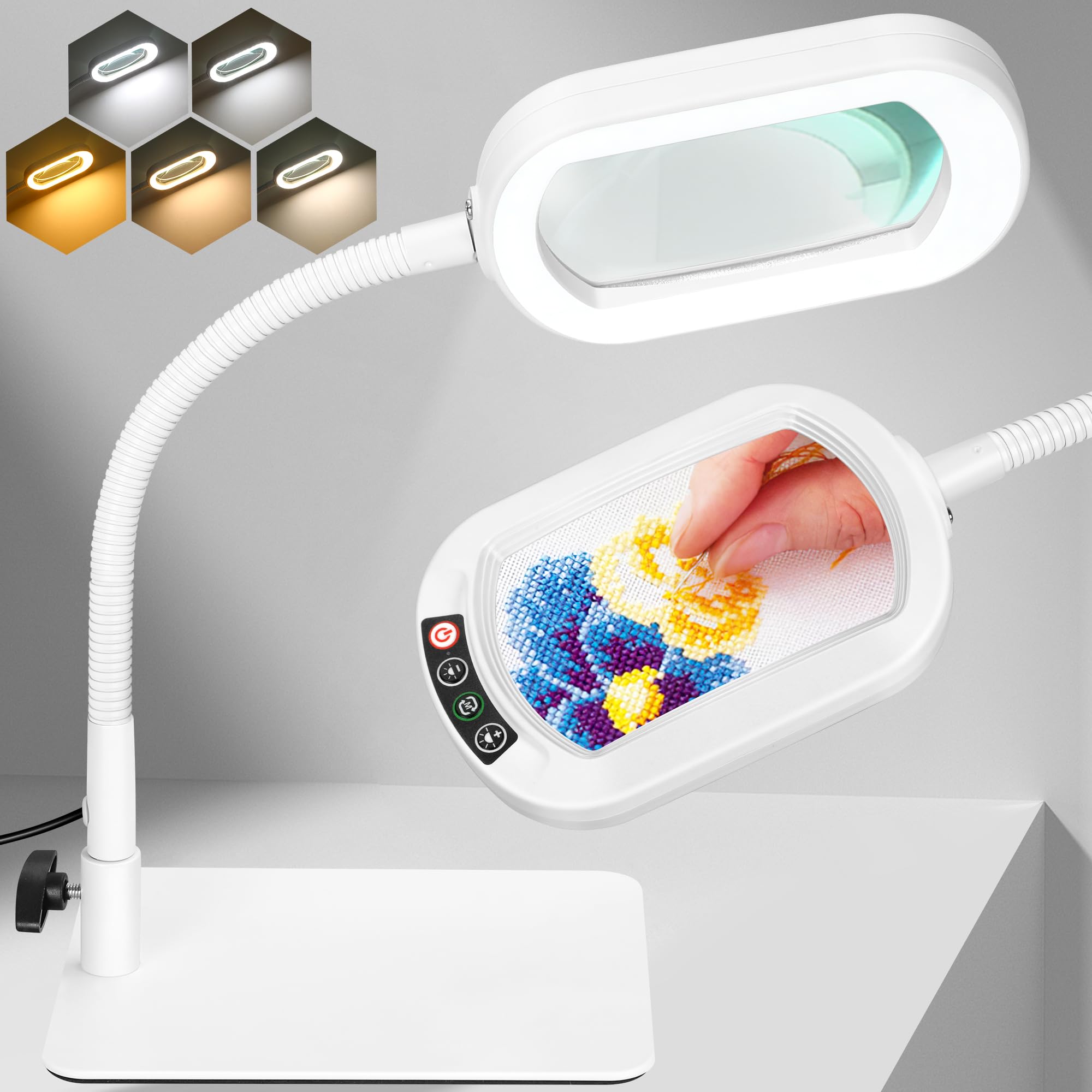 Photo 1 of IVMAIE 10X Magnifying Glass with Light and Stand Magnifier with Light Hands Free Lighted Magnifying Desk Lamp Dimmable for Close Work Craft Read Cross Stitch Sewing Repair Hobby Rectangular White