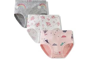 Cotton Underwear for Girls Rainbow Flowers Prints Little Kids Soft Breathable Panties 3 Pack