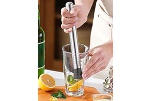 8 Inch Stainless Steel Cock-tail Mu-ddler, Heavy-Duty Mu-ddler for Coc-ktails, Bar-tender Tool for Crus-hing Mint, Lemon, Fru