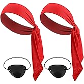 Grevosea 4 Pcs Pirate Costume Accessories, Red Headband and Black Eye Patch Costume Party Supplies for Pirate-Themed Parties Cosplay
