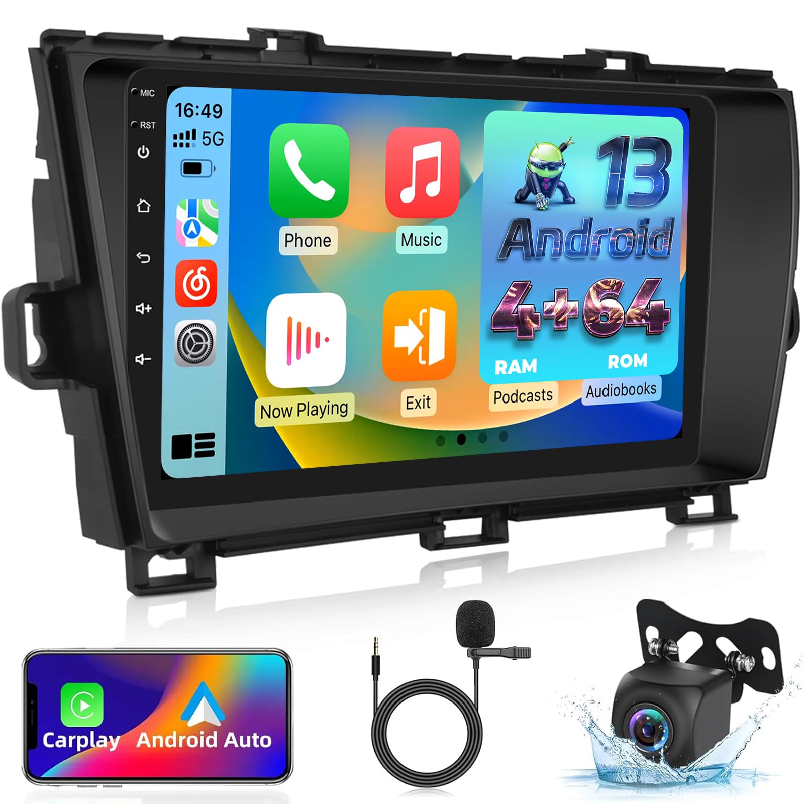 Photo 1 of 8 Core 4+64G EKAT Android Car Stereo Radio for Toyota Prius 2010-2015 - 9 inch IPS Touchscreen, Wireless Carplay and Android Auto, DSP Sound, WiFi GPS + Backup Camera