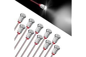FICOLPO 10 Pcs LED Metal Waterproof Indicator Light, 12-24V 0.47-inch Mounting Hole Pre-Wired Pilot Signal Light for Car, Trucks, Boats, Marine, Dash, Industrial Electricity (White, 12mm)