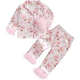 Afunbaby Toddler Baby Girl Boy Silk Satin Pajamas Set Button Down Pjs Kids Long Sleeve Shirt Pants Christmas Pjs Sleepwear