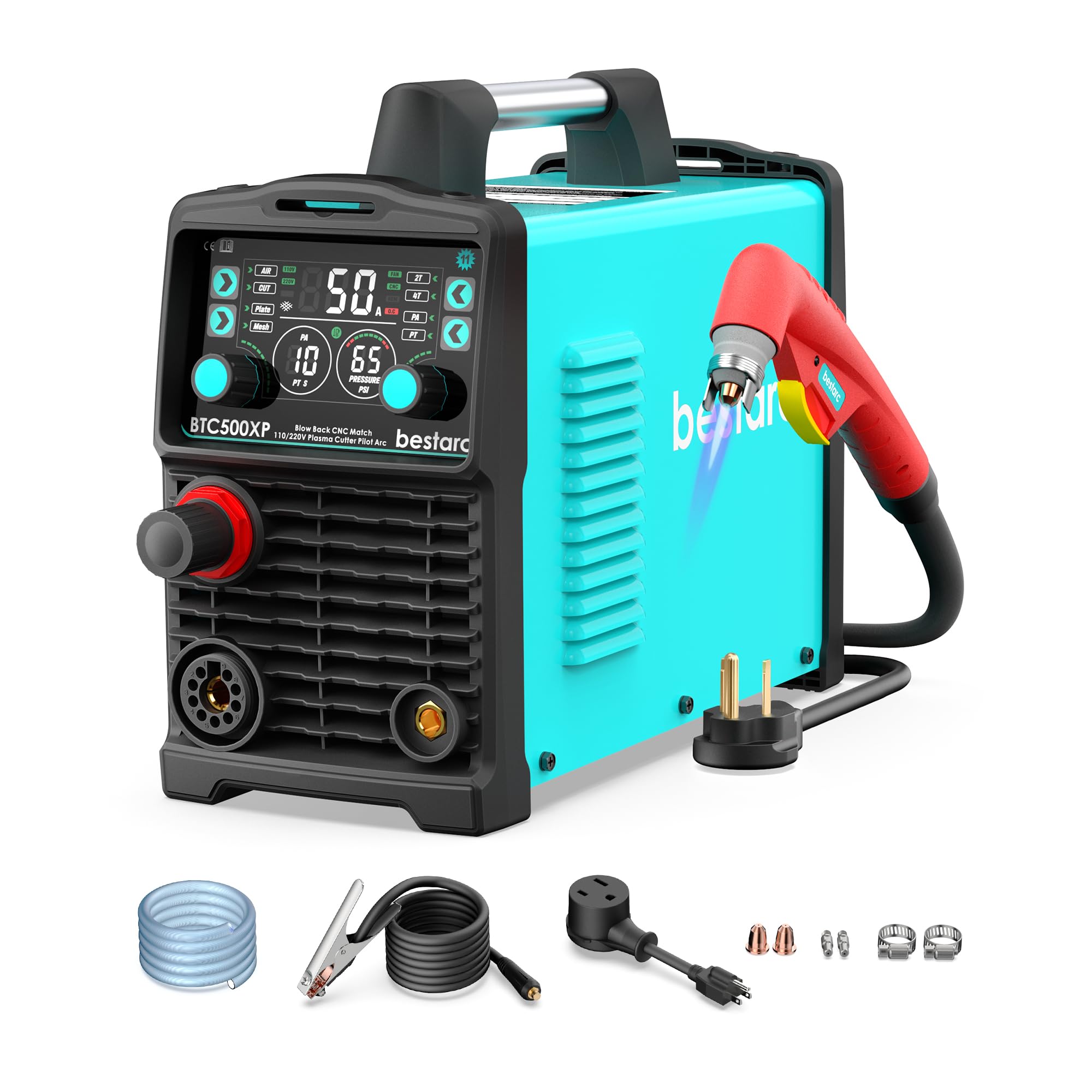 Photo 1 of bestarc Plasma Cutter, 50Amp Blow Back Pilot Arc With [Air Sensor Technology], 110V/220V Dual Voltage Non-HF CNC Plasma Cutting Machine, Digital Screen Display (BTC500XP 11GEN 110V/220V)