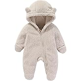 Jomixa Baby Fleece Snowsuit, Infant Winter Coat, Hooded Long Sleeve Baby Rompers Jumpsuit with Footies