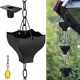 Rifachua 8.5ft Black Rain Chain for Gutters Downspouts Outside | 12 Black Cups Barrel Rain Chains, Functional and Decorative, Replacement for Gutters Downspouts