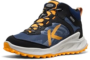 KEEN Unisex-Child Zionic Mid Height Waterproof All Terrain Easy On Hiking Boots, Naval Academy/Bright Marigold, 4 CA