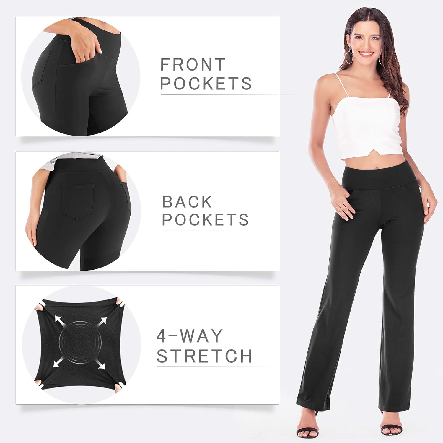 IUGA Bootcut Yoga Pants with Pockets for Women High Waist Workout Bootleg Pants Tummy Control, 4 Pockets Work Pants for Women: Clothing