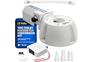 FIVE OCEANS TMC Electric Toilet Macerator Conversion Kit with Threaded-On Hose Connection Includes Macerator Pump, Toilet Base, On-Off Control Switch, Hose for Boats, RV, Camper, Trailer, 12V - FO728