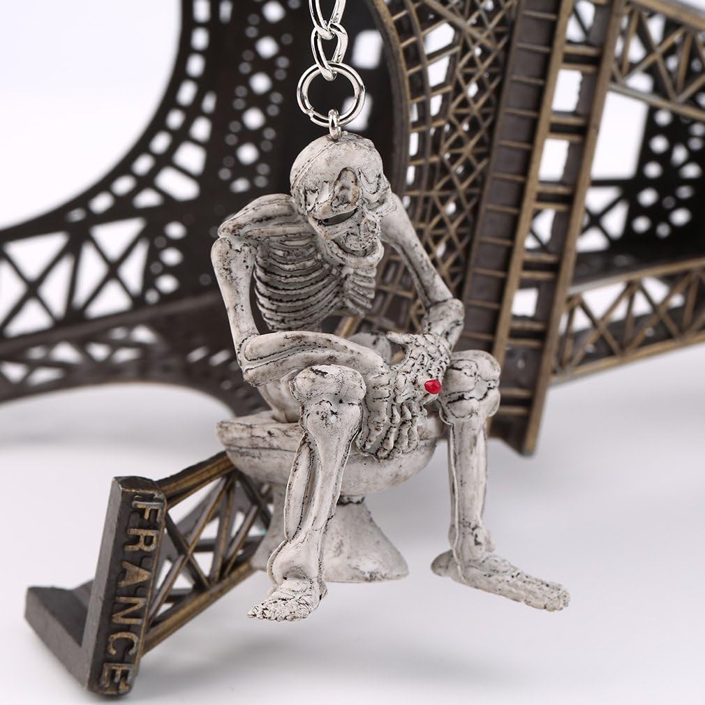Skeleton Skull Keychain Creative Skull On Toilet Punk Keyrings For Men Novelty Key Holder For Purse Or Bag - Image 3