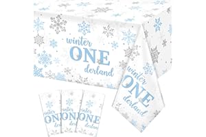 JECTIVS 3Pcs Christmas Winter Onederland 1st Birthday Tablecloth Disposable Blue and Silver Snowflake Plastic Table Cloths for Winter Onederland 1st Birthday Girls Boys Holiday Party Decorations,54 x108 inch