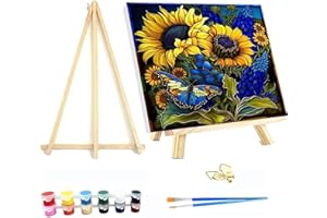 VIGEGU Paint by Numbers Kit for Adults Beginner with Framed Canvas - with Wooden Easel,Sunflower Butterfly DIY Oil Painting, with Acrylic Paints Brushes for Wall Decor and Gift 12x12in